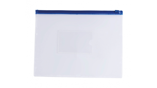 A5CWBE - Clear A5 Plastic Wallet with Blue zip lock. Pack of 12