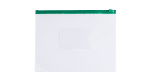 A5CWGN - Clear A5 Plastic Wallet with Green zip lock. Pack of 12