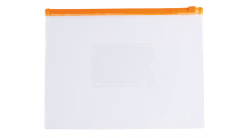 A5CWOE - Clear A5 Plastic Wallet with Orange zip lock. Pack of 12