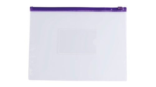 A5CWPE - Clear A5 Plastic Wallet with Purple zip lock. Pack of 12