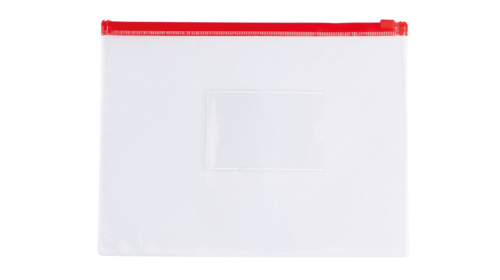 A5CWRD - Clear A5 Plastic Wallet with Red zip lock. Pack of 12