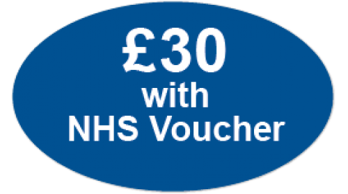 OP15 - £30 with NHS Voucher, white on dark blue. 