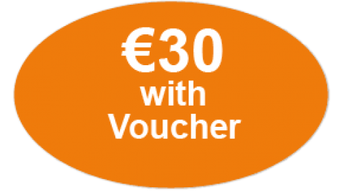 CL19 - €30 with Voucher, white on orange self cling labels.