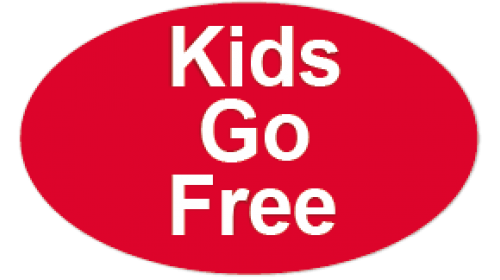 OP25 - Kids Go Free, white on red.