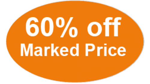 CL39 - 60% off Marked Price, white on orange self cling labels