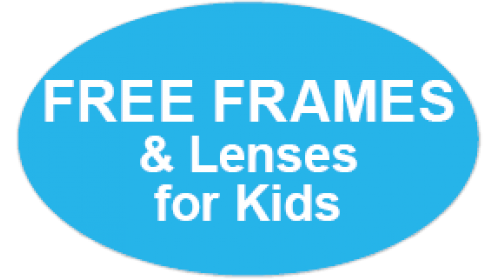 OP4 - FREE FRAMES & Lenses for Kids, white on light blue.