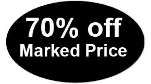 OP40 - 70% off Marked Price, white on black.