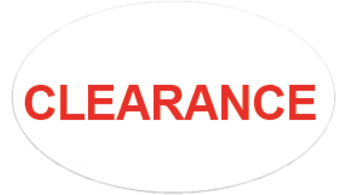CL42 - CLEARANCE, red on white, self cling labels.