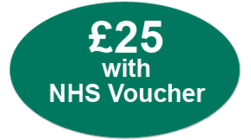 CL44 - £25 with NHS Voucher, white on green self cling labels.
