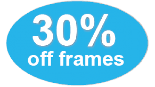 CL49 - 30% off frames, white on light blue self cling labels.