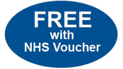 OP5 - FREE with NHS Voucher, white on dark blue.
