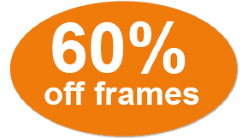 CL52 - 60% off frames, white on orange self cling labels.