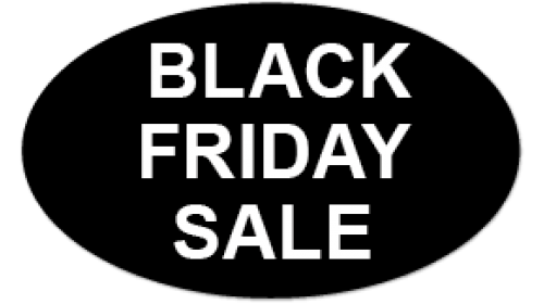 CL55 - Black Friday Sale, white on black self cling labels