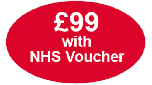 CL69 - £99 with NHS Voucher, white on red self cling labels.