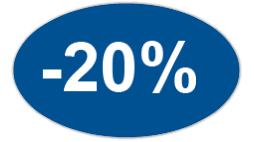 CL802 - Minus 20%, white on dark blue self cling labels.