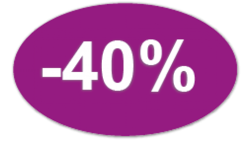 CL804 - Minus 40%, white on purple self cling labels.