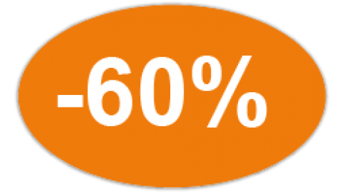 CL806 - Minus 60%, white on orange self cling labels.