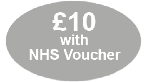 CL9 - £10 with NHS Voucher, white on grey self cling labels.