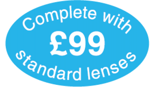 SL99 - Complete with standard lenses £99, white on light blue.