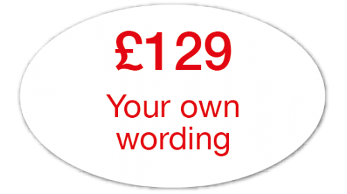 OV37 Red on White Price tickets 'Your own wording'