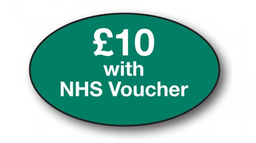 CL13 - £10 with NHS Voucher, white on green self cling labels.