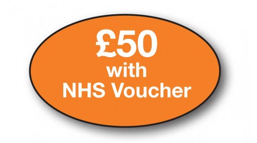 CL28 - £50 with NHS Voucher, white on orange self cling labels.